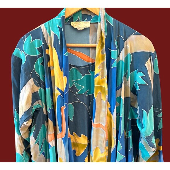 Vintage Don Marcello Hand Painted Silk Boho  Jacket Artisan Luxe Resortwear - Picture 2 of 7